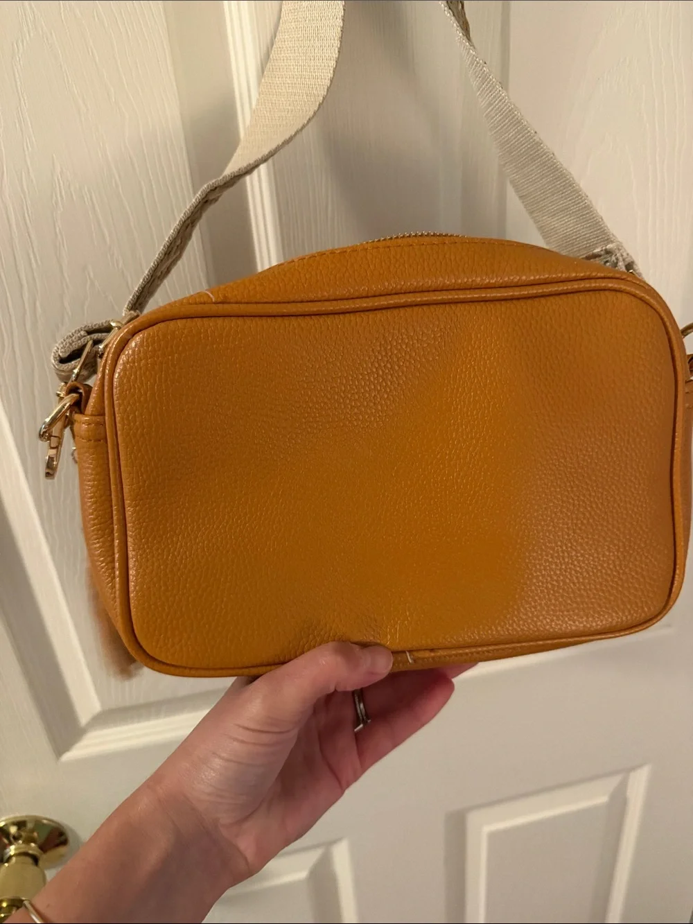Women’s Mustard Crossbody Bag with Patterned Strap